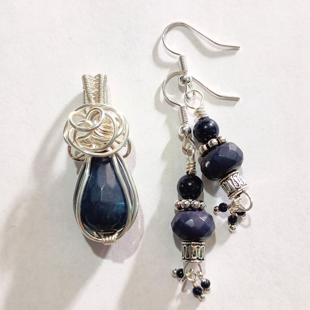 Night's Plutonian Shore | Sugilite & Goldstone Handmade Pendant and Earring Set